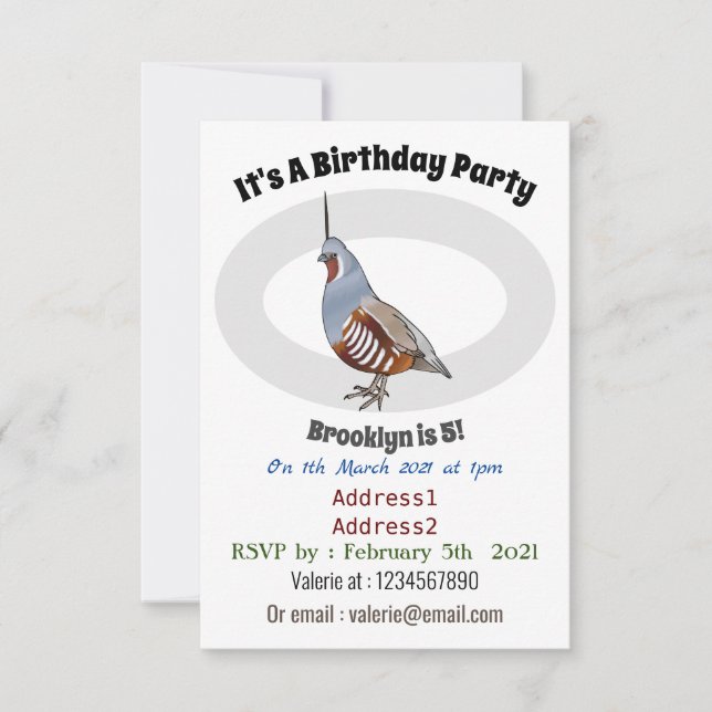 Cartoon von Wachtelvögeln Einladung (Vorderseite)