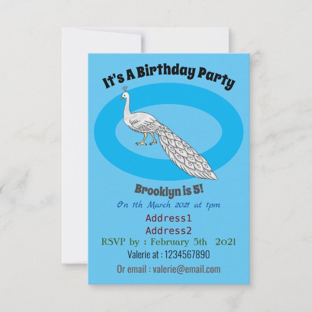 Cartoon von Weißpfauenvögeln Einladung (Vorderseite)