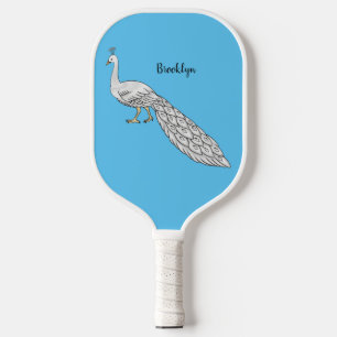 Cartoon von Weißpfauenvögeln Pickleball Schläger