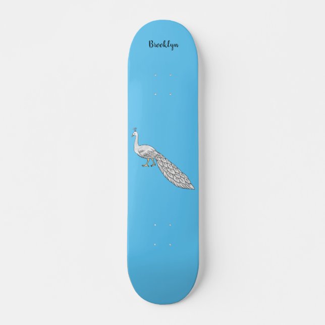 Cartoon von Weißpfauenvögeln Skateboard (Vorne)