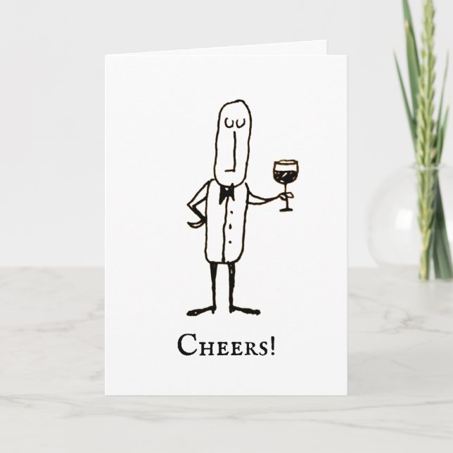 Cartoon Waiter Holding Wine Congratulations Card Karte (Vorderseite)
