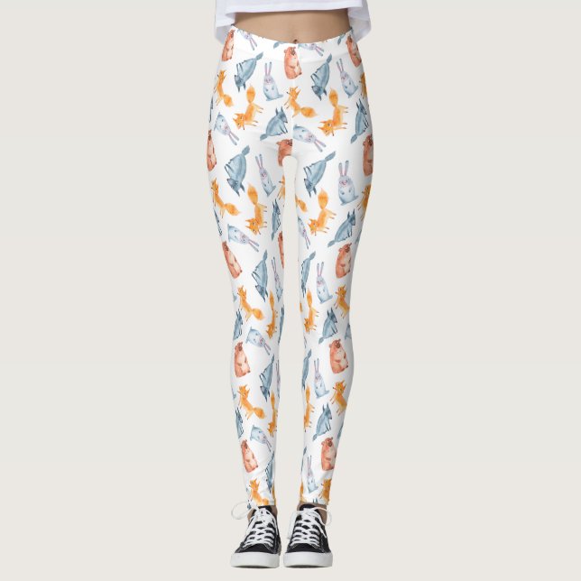 Cartoon Waldtiere. Wolf, Bär, Fuchs und Hase. Leggings (Vorderseite)
