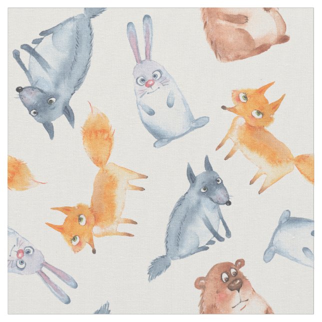 Cartoon Waldtiere. Wolf, Bär, Fuchs und Hase. Stoff (Nahaufnahme)