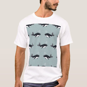 Cartoon Wale, lustiges Vintages Muster. T-Shirt