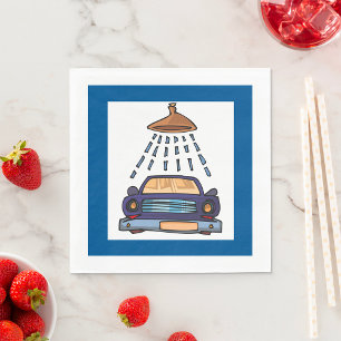 Cartoon-Waschstraße für blaue Autos, Vintage-Autop Serviette