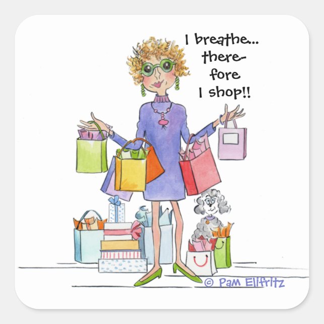Cartoon Wasserfarbe Frauen atmen und kaufen Quadratischer Aufkleber (Vorderseite)