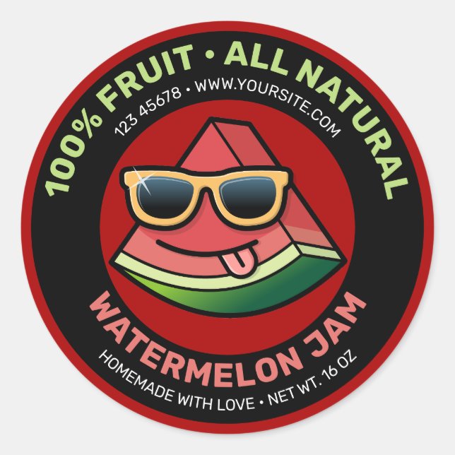Cartoon Watermelon Runder Aufkleber (Vorderseite)