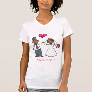 Cartoon Wedding Couple Bride & Groom Fuchsia Herz T-Shirt