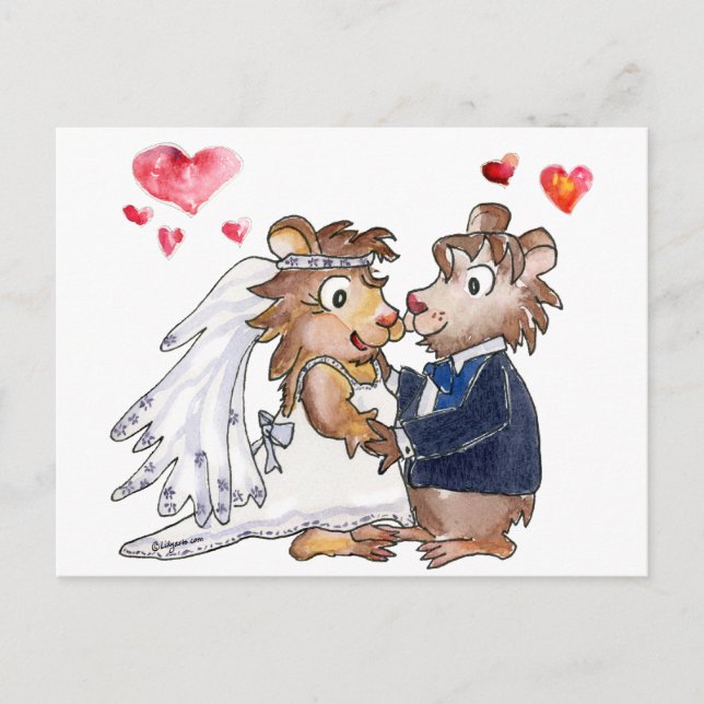 Cartoon Wedding Couple Postkarte (Vorderseite)