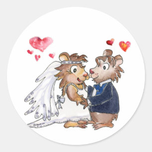 Cartoon Wedding Couple Runder Aufkleber