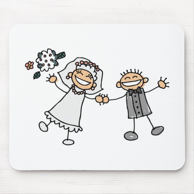Cartoon Wedding Happy Couple Bride Groom Mousepad (Vorne)