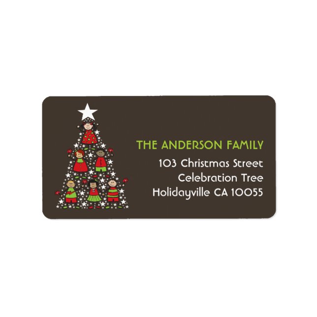 Cartoon Weihnachtsbaum Kinder Rücksendeadresse Url Adressaufkleber (Vorne)