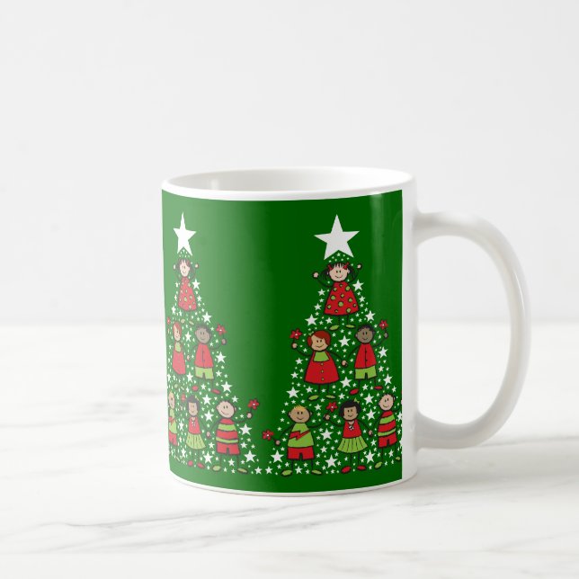 Cartoon Weihnachtsbaum Kinder Spaß Whimsical Urlau Kaffeetasse (Rechts)