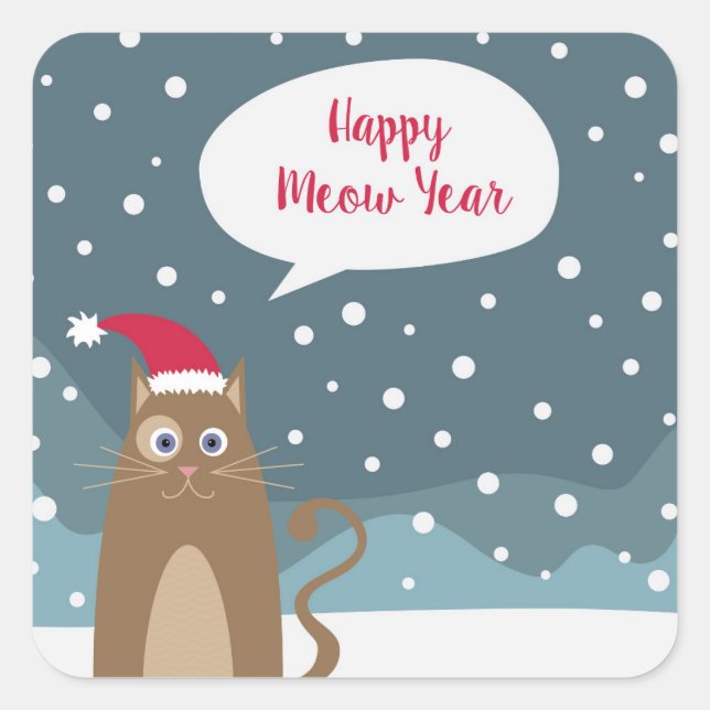Cartoon Weihnachtsmannmütze glücklich Kätzchen Sch Quadratischer Aufkleber (Vorderseite)