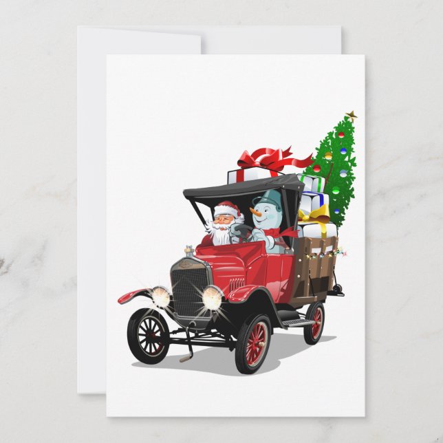 Cartoon Weihnachtswagen Feiertagskarte (Vorderseite)