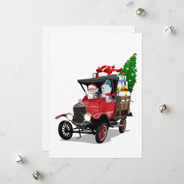 Cartoon Weihnachtswagen Feiertagskarte (Vorderseite/Rückseite Beispiel)