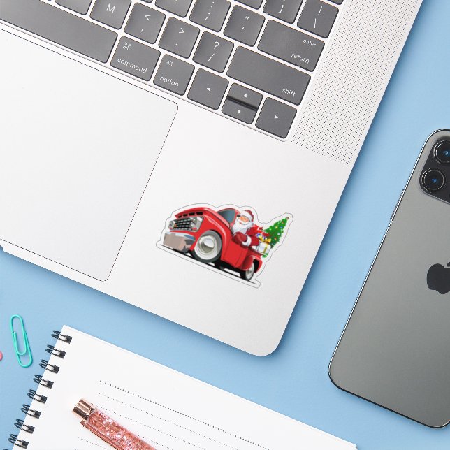 Cartoon Weihnachtswagen mit dem Weihnachtsmann Aufkleber (Laptop mit iPhone)