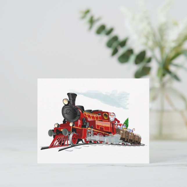 Cartoon Weihnachtszug Postkarte (Stehend Vorderseite)