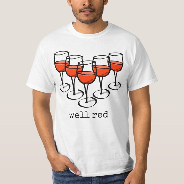 Cartoon Weingläser Brunnen Roter Weinkeller Spaß T-Shirt (Vorderseite)