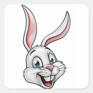 Cartoon-weißes Häschen-Kaninchen-Gesicht Quadratischer Aufkleber