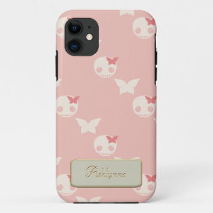Cartoon Weißschädel auf rosa Texteffekt Case-Mate iPhone Hülle