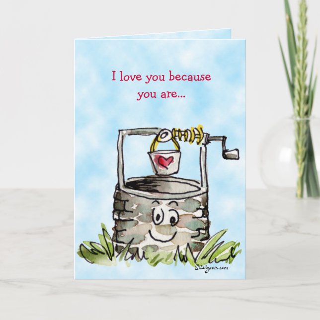 Cartoon Well Valentines Day Greeting Feiertagskarte (Vorderseite)