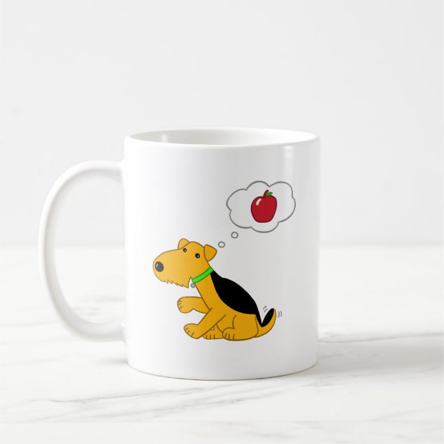 Cartoon-Welpen-Hund, der an einen Apple denkt Tasse (Links)