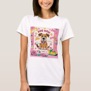 Cartoon Welpenhundin Mutter in rosa Zimmer T-Shirt