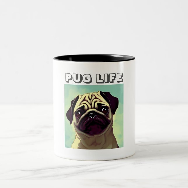 Cartoon Wertvoll und Adorable Mops Shot Zweifarbige Tasse (Mittel)