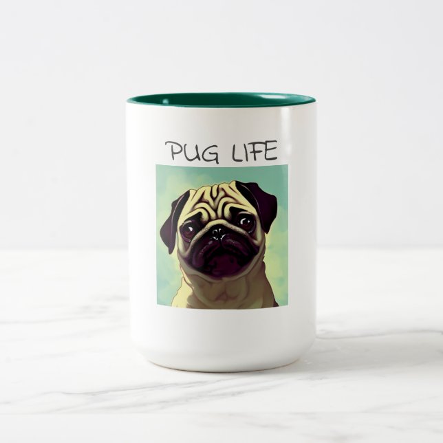 Cartoon Wertvoll und Niedlich Puppy Mops Gesichtsp Zweifarbige Tasse (Mittel)