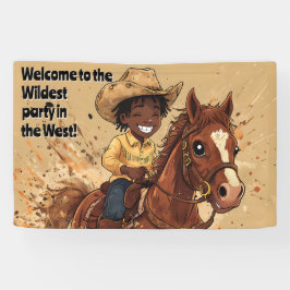Cartoon Western Ride Tall Cowboy Banner