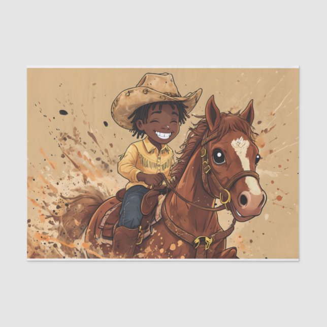 Cartoon Western Ride Tall Cowboy Seidenpapier (Vorderseite)