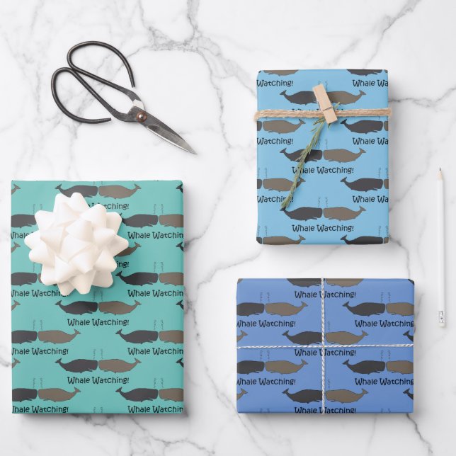 Cartoon Whale Blues im Ozean Geschenkpapier Set (Vorderseite)