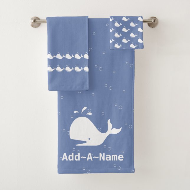 Cartoon Whale Fügen Sie Ihren Namen cornflower Blu Badhandtuch Set (Insitu)
