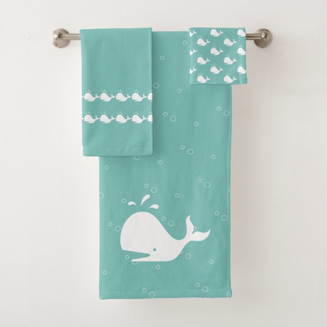 Cartoon Whale Tidal Aquamarin Blue Bath Handtuch S Badhandtuch Set (Insitu)