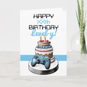 Cartoon White & Blue Gaming Controller Geburtstag Karte
