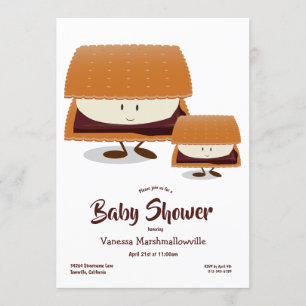 Cartoon White Brown S'more Character Baby Shower Einladung