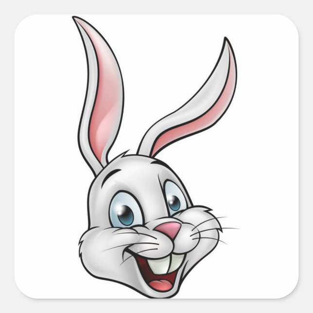 Cartoon White Bunny Rabbit Face Quadratischer Aufkleber (Vorderseite)