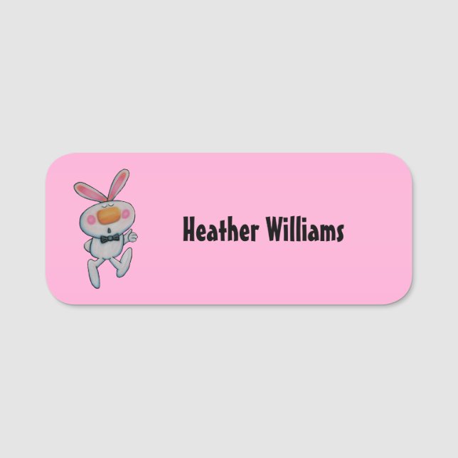 Cartoon White Bunny thumbt auf Schild Hellrosa Namensschild (Vorderseite)