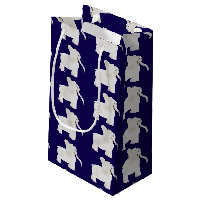 Cartoon White Elephant Gift Exchange Kleine Geschenktüte (Rückseite Schrägansicht)