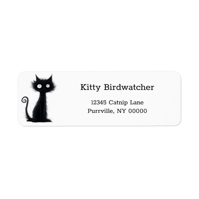 Cartoon White Eyes Black Cat Funny Rücksendeadress (Vorne)