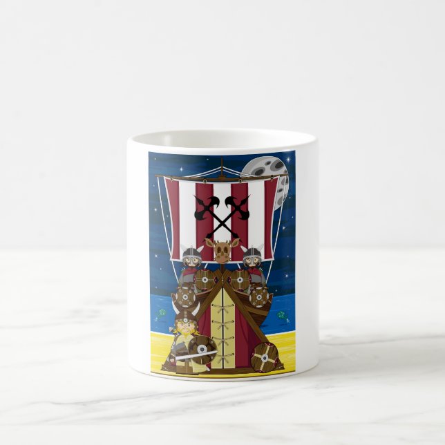 Cartoon-Wikinger Krieger und Longship Tasse (Mittel)