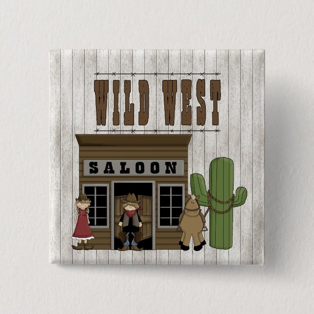 Cartoon-wilder Western-Spaß-Saal Button (Vorderseite)