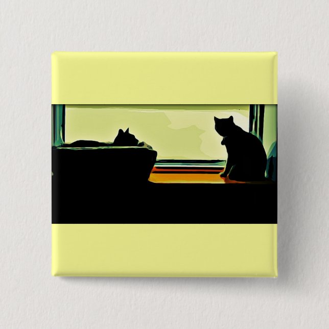 Cartoon Window Kätzchen Button (Vorderseite)