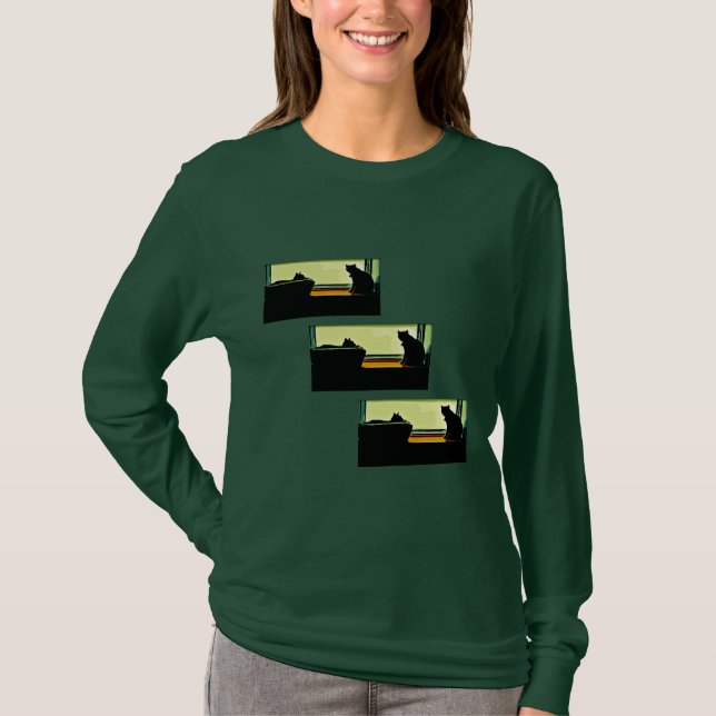 Cartoon Window Kätzchen T-Shirt (Vorderseite)