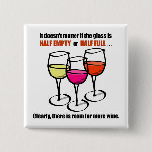 Cartoon Wine Glasses Glass Halb leere Spaß Wein Button