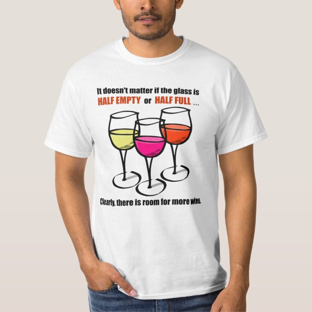 Cartoon Wine Glasses Glass Halb leere Spaß Wein T-Shirt (Vorderseite)