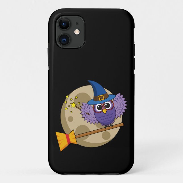 Cartoon Wizard Owl Flying on Broom Case-Mate iPhone Hülle (Rückseite)