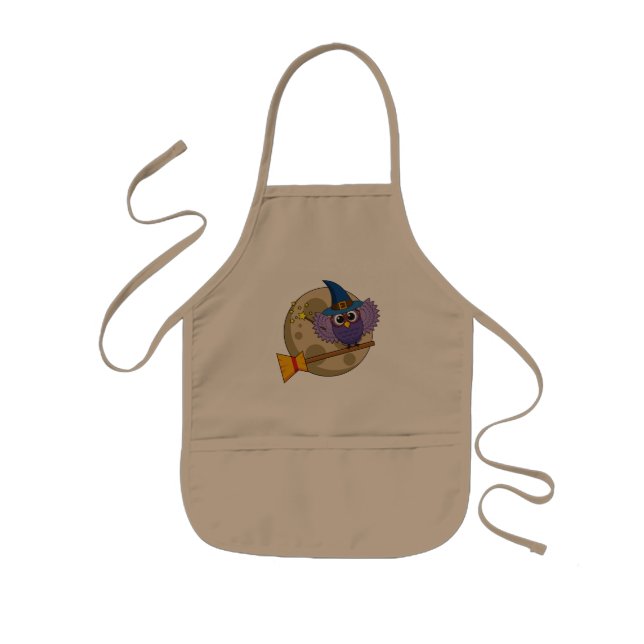 Cartoon Wizard Owl Flying on Broom Kinderschürze (Vorne)