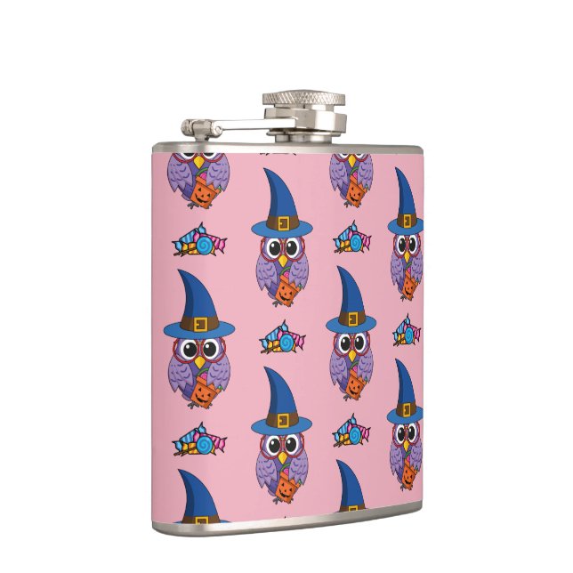 Cartoon Wizard Owl Muster Flachmann (Rechts)